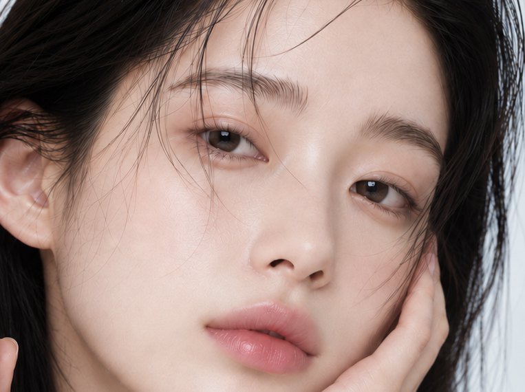 볼에 손을 댄 모델의 얼굴