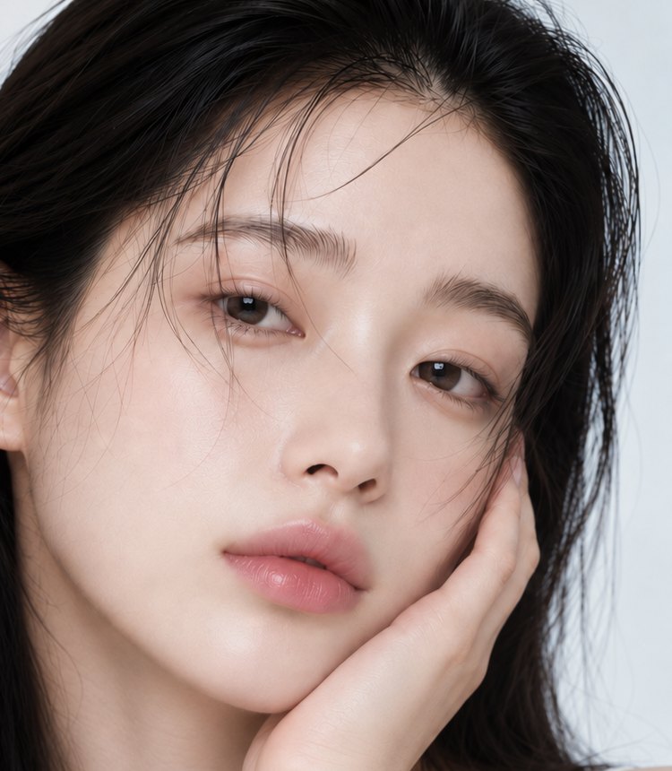 볼에 손을 댄 모델의 얼굴