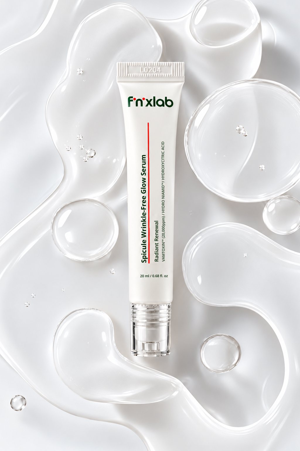 젤 텍스처 위에 놓인 Spicule Wrinkle-Free Glow Serum