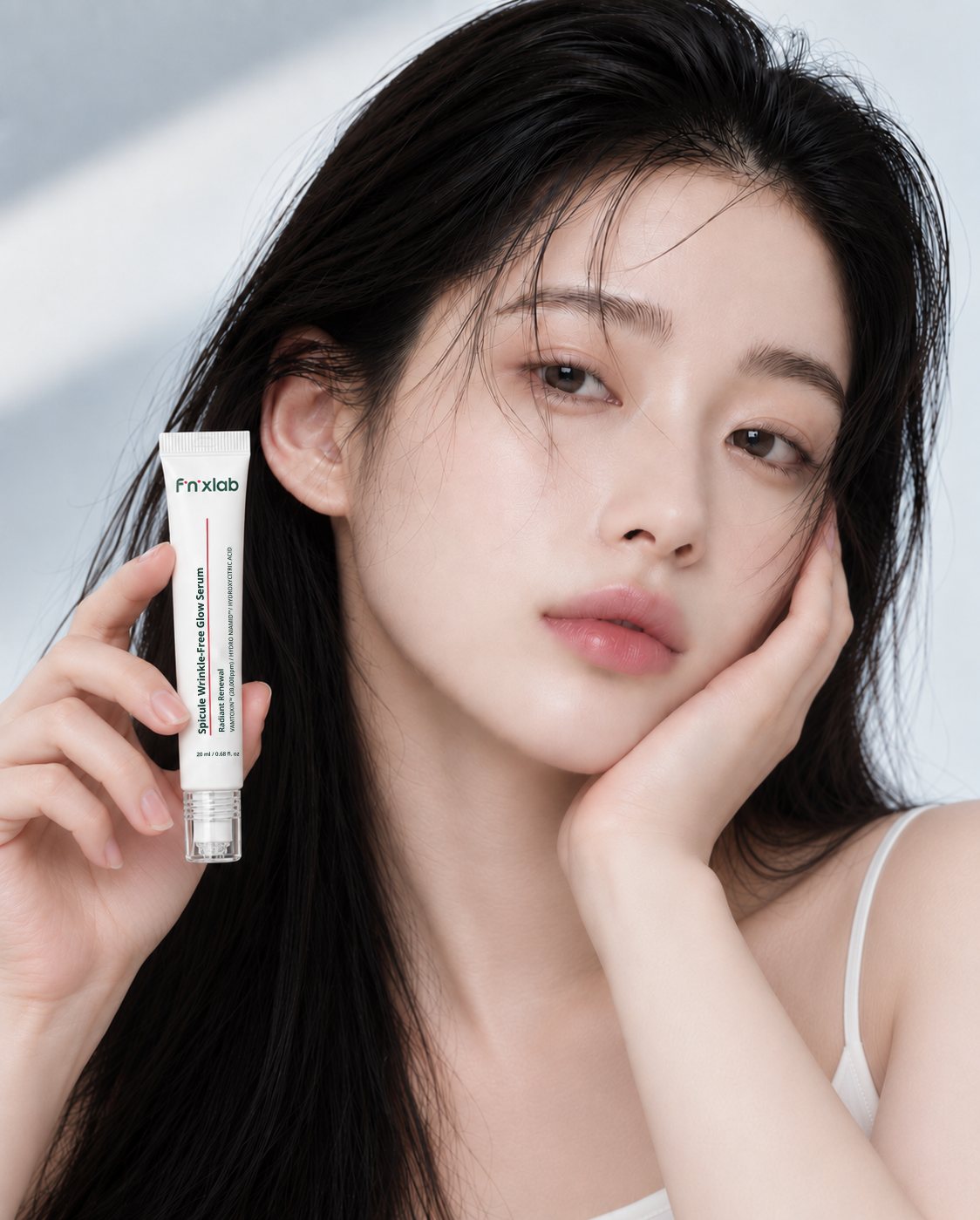 Spicule Wrinkle-Free Glow Serum을 든 모델